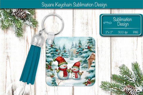 Christmas Keychain PNG Sublimation Acrylic keychains Watercolor Snowman PNG Sublimation Createya Design 