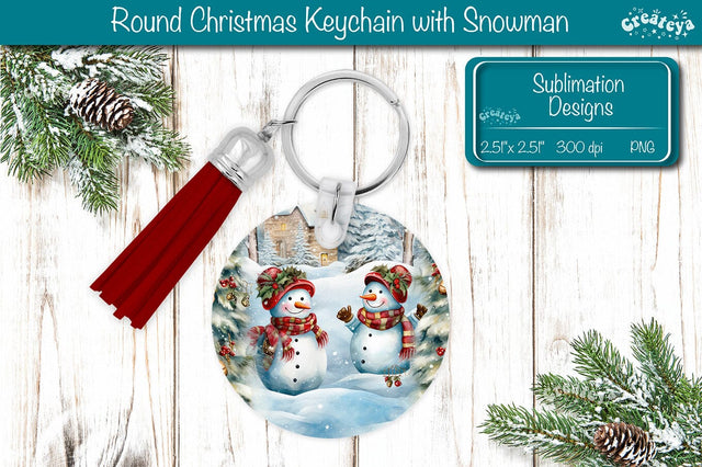Christmas Keychain PNG Sublimation Acrylic keychains Watercolor Snowman PNG Sublimation Createya Design 