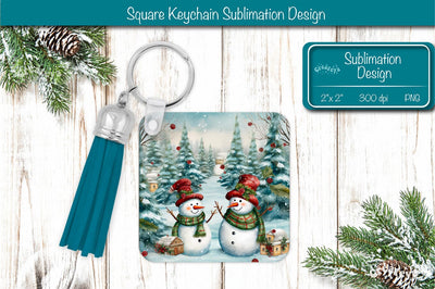 Christmas Keychain PNG Sublimation Acrylic keychains Watercolor Snowman PNG Sublimation Createya Design 