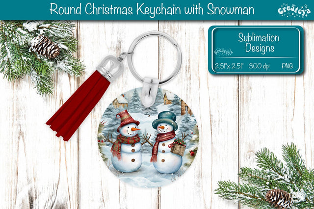Christmas Keychain PNG Sublimation Acrylic keychains Watercolor Snowman PNG Sublimation Createya Design 