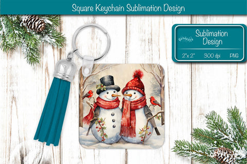 Christmas Keychain PNG Sublimation Acrylic keychains Watercolor Snowman PNG Sublimation Createya Design 