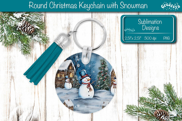 Christmas Keychain PNG Sublimation Acrylic keychains Watercolor Snowman PNG Sublimation Createya Design 