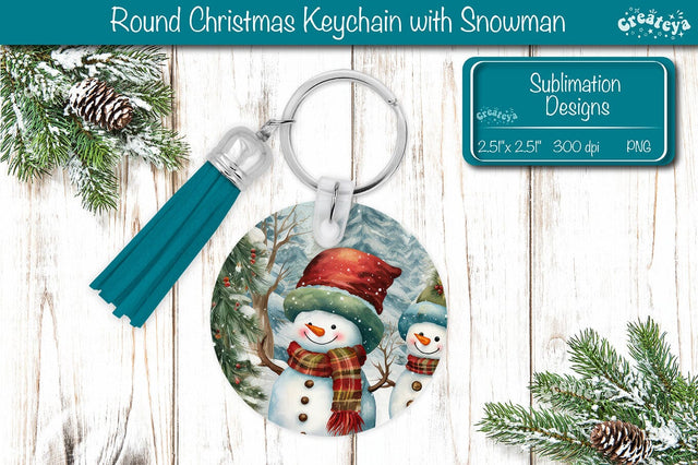 Christmas Keychain PNG Sublimation Acrylic keychains Watercolor Snowman PNG Sublimation Createya Design 