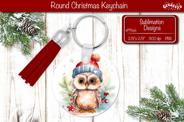 Christmas Keychain PNG Sublimation Christmas Watercolor and Owl PNG Sublimation Createya Design 