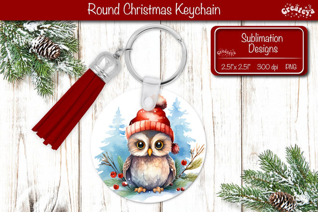 Christmas Keychain PNG Sublimation Christmas Watercolor and Owl PNG Sublimation Createya Design 