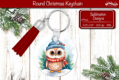Christmas Keychain PNG Sublimation Christmas Watercolor and Owl PNG Sublimation Createya Design 