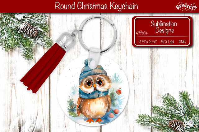 Christmas Keychain PNG Sublimation Christmas Watercolor and Owl PNG Sublimation Createya Design 