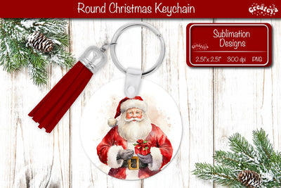Christmas Keychain PNG Sublimation Christmas Watercolor Santa PNG Sublimation Createya Design 