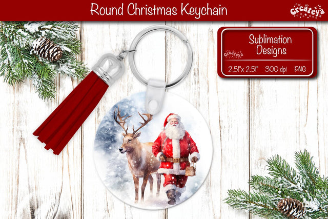 Christmas Keychain PNG Sublimation Christmas Watercolor Santa PNG Sublimation Createya Design 