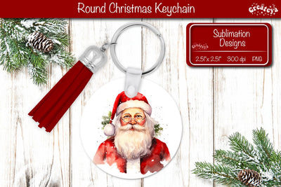 Christmas Keychain PNG Sublimation Christmas Watercolor Santa PNG Sublimation Createya Design 