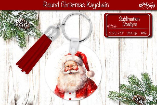 Christmas Keychain PNG Sublimation Christmas Watercolor Santa PNG Sublimation Createya Design 