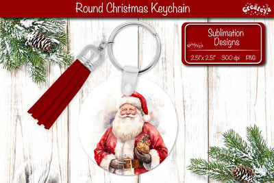 Christmas Keychain PNG Sublimation Christmas Watercolor Santa PNG Sublimation Createya Design 
