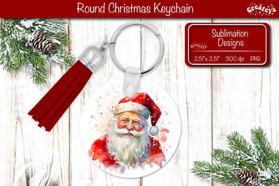 Christmas Keychain PNG Sublimation Christmas Watercolor Santa PNG Sublimation Createya Design 