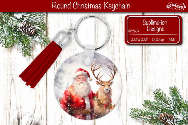 Christmas Keychain PNG Sublimation Christmas Watercolor Santa PNG Sublimation Createya Design 