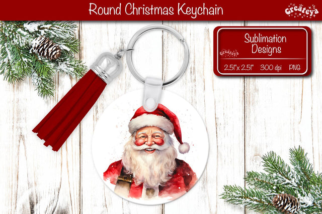 Christmas Keychain PNG Sublimation Christmas Watercolor Santa PNG Sublimation Createya Design 