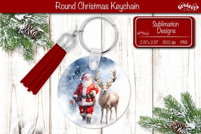 Christmas Keychain PNG Sublimation Christmas Watercolor Santa PNG Sublimation Createya Design 