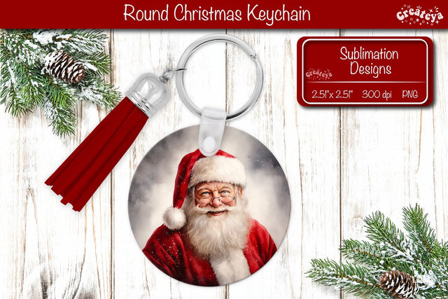 Christmas Keychain PNG Sublimation Christmas Watercolor Santa PNG Sublimation Createya Design 