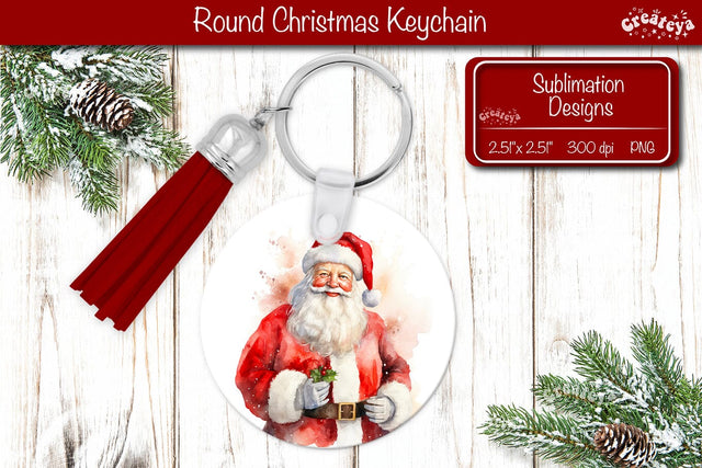 Christmas Keychain PNG Sublimation Christmas Watercolor Santa PNG Sublimation Createya Design 