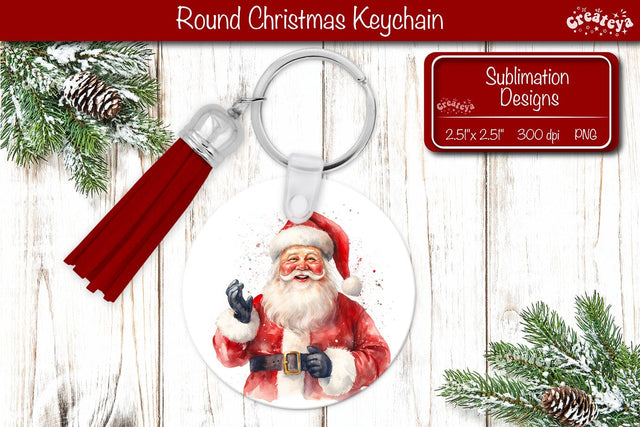 Christmas Keychain PNG Sublimation Christmas Watercolor Santa PNG Sublimation Createya Design 
