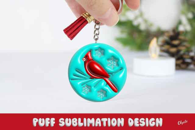 Christmas Keychain Sublimation. 3D Puff Cardinal Sublimation Olga Terlyanskaya 