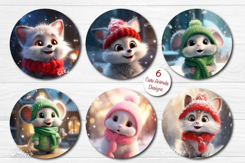 Christmas Keychain Sublimation Bundle Keychain round PNG Christmas Baby Animals prints Sublimation Createya Design 