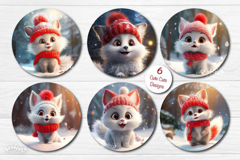 Christmas Keychain Sublimation Bundle Keychain round PNG Christmas Baby Animals prints Sublimation Createya Design 