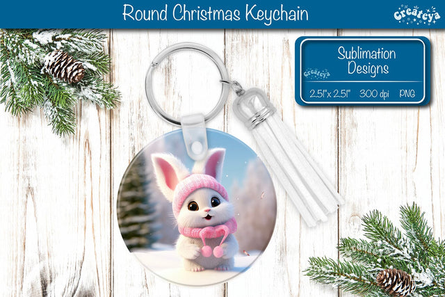 Christmas Keychain Sublimation Bunny Christmas Baby Animals print PNG Sublimation Createya Design 