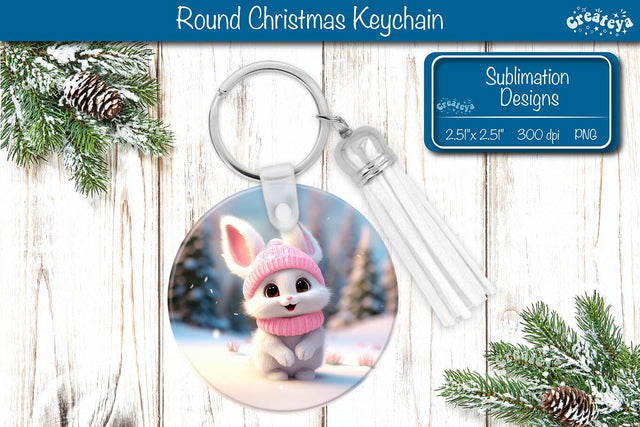 Christmas Keychain Sublimation Bunny Christmas Baby Animals print PNG Sublimation Createya Design 