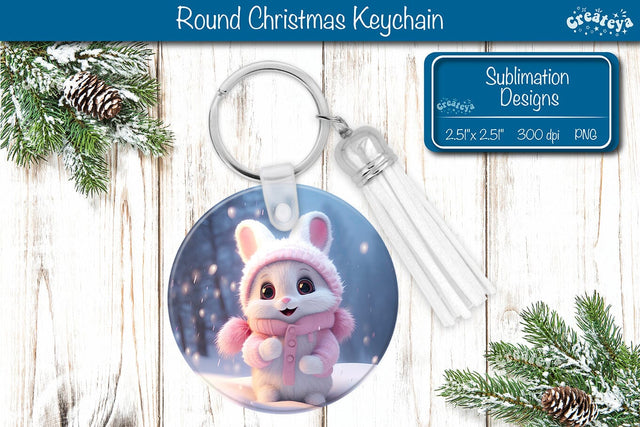 Christmas Keychain Sublimation Bunny Christmas Baby Animals print PNG Sublimation Createya Design 
