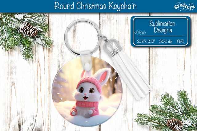 Christmas Keychain Sublimation Bunny Christmas Baby Animals print PNG Sublimation Createya Design 