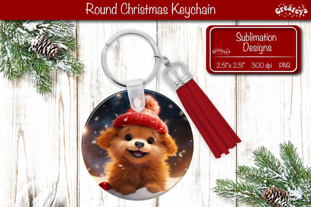 Christmas Keychain Sublimation round Christmas Baby Animals Dog print PNG Sublimation Createya Design 