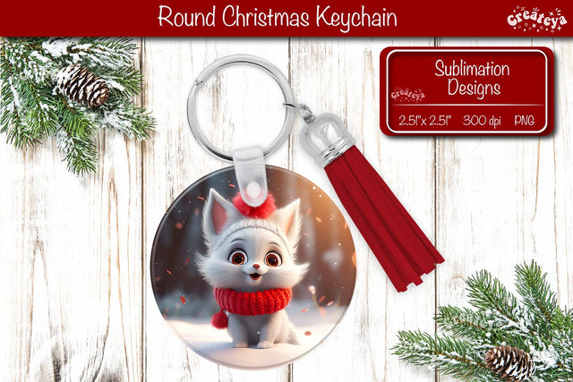 Christmas Keychain Sublimation round Christmas Baby Animals prints Cute Kitty PNG Sublimation Createya Design 