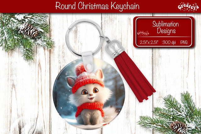 Christmas Keychain Sublimation round Christmas Baby Animals prints PNG Cute Kitty Sublimation Createya Design 