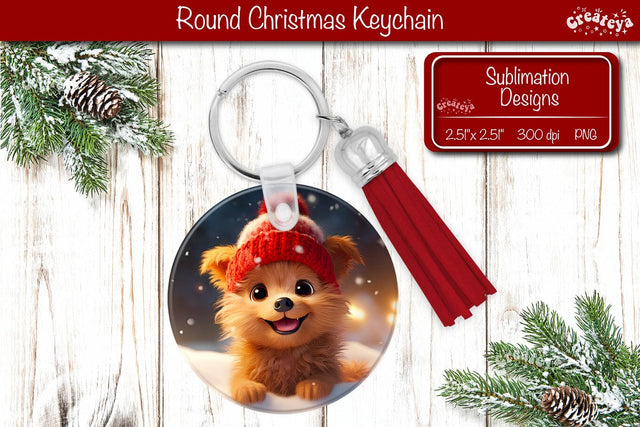 Christmas Keychain Sublimation round Christmas Baby Animals prints PNG Dog illustration Sublimation Createya Design 