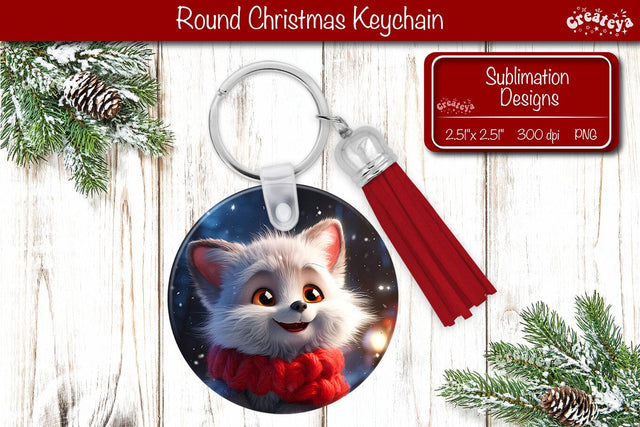 Christmas Keychain Sublimation round Christmas Baby Animals prints PNG Sublimation Createya Design 