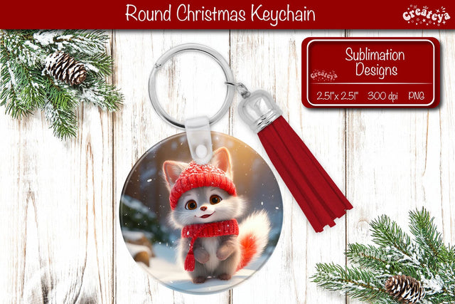 Christmas Keychain Sublimation round Christmas Baby Animals prints PNG Sublimation Createya Design 