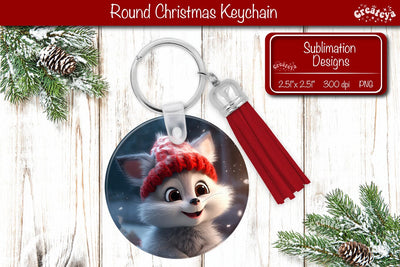 Christmas Keychain Sublimation round Christmas Baby Animals prints PNG Sublimation Createya Design 