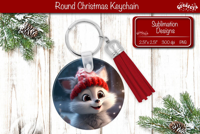 Christmas Keychain Sublimation round Christmas Baby Animals prints PNG Sublimation Createya Design 