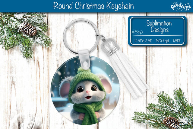 Christmas Keychain Sublimation round Christmas Baby Animals prints PNG Sublimation Createya Design 