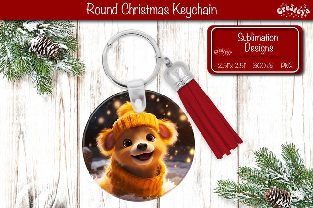 Christmas Keychain Sublimation round Christmas Baby Animals prints PNG Sublimation Createya Design 