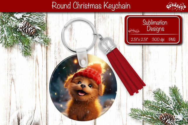 Christmas Keychain Sublimation round Christmas Baby Animals prints PNG Sublimation Createya Design 