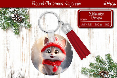 Christmas Keychain Sublimation round Christmas Baby Animals prints PNG Sublimation Createya Design 