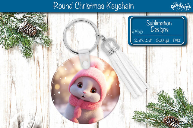 Christmas Keychain Sublimation round Christmas Baby Animals prints PNG Sublimation Createya Design 