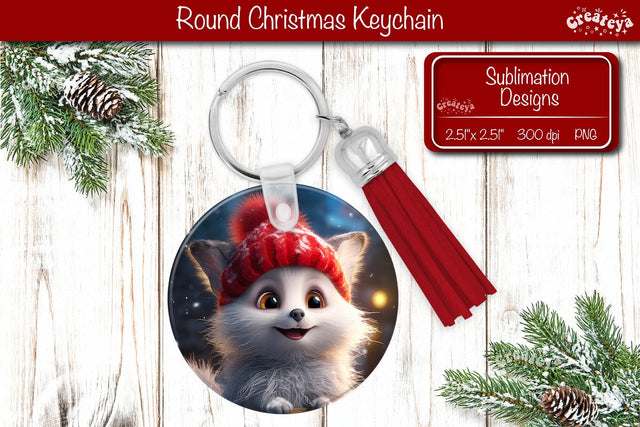 Christmas Keychain Sublimation round Christmas Baby Animals prints PNG Sublimation Createya Design 