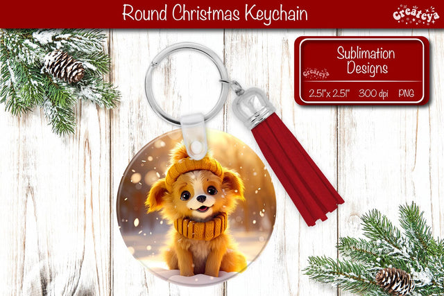 Christmas Keychain Sublimation round Christmas Pappy Baby Animals prints PNG Sublimation Createya Design 