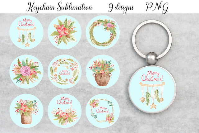 Christmas Keychains Bundle Sublimation WatercolorColorDream 