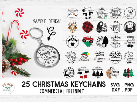 Christmas keychains bundle SVG, Christmas round sign bundle SVG Redearth and gumtrees 