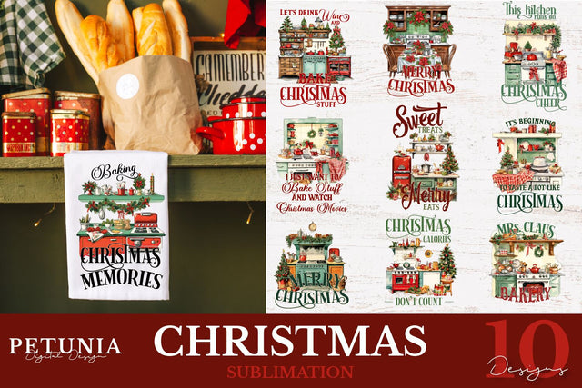 Christmas Kitchen Towel | Christmas Sublimation Designs Sublimation Petunia Digital Design 