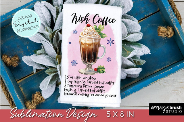 Christmas Kitchen Towel Sublimation, Cocktail Recipe Design Sublimation OrangeBrushStudio 