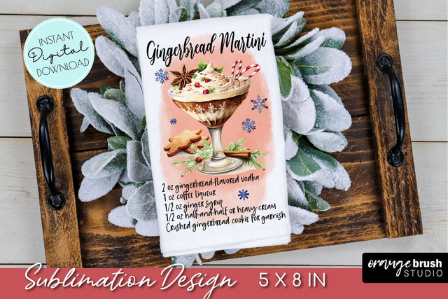 Christmas Kitchen Towel Sublimation, Cocktail Recipe Design Sublimation OrangeBrushStudio 